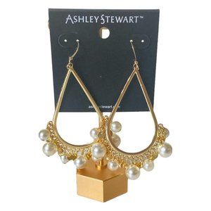 Ashley Stewart Gold Tone & Faux Pearls chandelier earrings